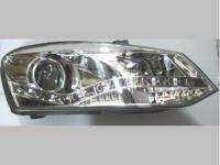 Volkswagen Polo (10-) передние хромированные линзовые фары со светодиодной подсветкой DRL, комплект 2 шт.