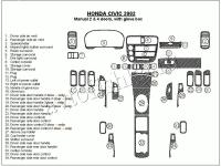Декоративные накладки салона Honda Civic 2002-2002 ручной, 2 or 4 двери, с перчаточный ящик, 35 элементов.