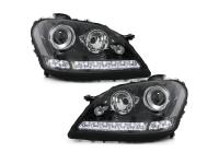 Mercedes ML W164 (05-08) фары передние линзовые черные с нижней светодиодной подсветкой, с мотором электрокорректора, комплект 2 шт.
