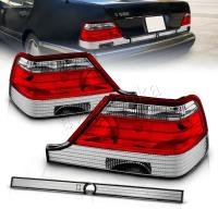 Mercedes S W140 (92-99) фонари задние красно-хромированные, с центральным молдингом, комплект 2 шт.