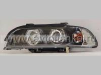 BMW 5 E39 фары передние линзовые черные, со светящимися ободками, с белыми поворотниками, комплект 2 шт.
