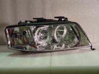 Audi A6 Allroad (01-05) передние фары линзовые хромированные, со светящимися ободками, под корректор, комплект 2 шт.