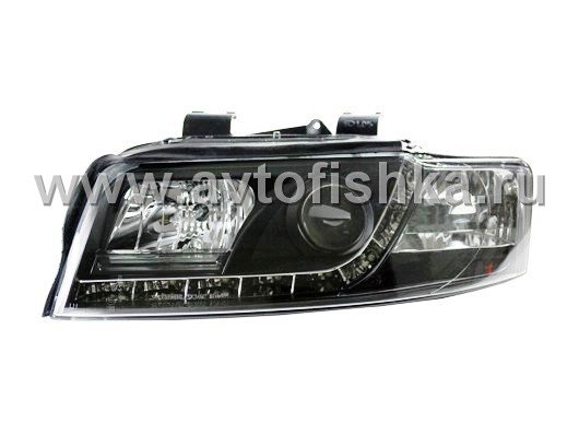 Audi A4 (01-04) фары передние линзовые черные, со светодиодной подсветкой, комплект 2 шт.