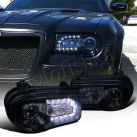 Chrysler 300C (04-11) 3.0-6.1L передние фары линзовые черные, со cветодиодной подсветкой DRL, тонированные