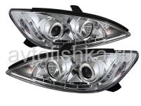 Toyota Camry 30 (02-06) UAE, Europe, USA фары передние линзовые хромированные с подсветкой DRL, комплект 2 шт.