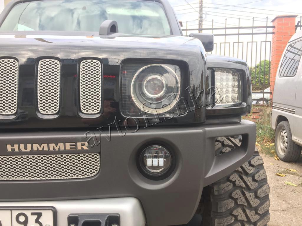 Hummer H3 (05-10) фары противотуманные диодные черные LED с адаптерами  купить в Москве - Автофишка