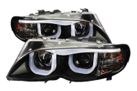 BMW 3 E46 (01-04) седан фары передние линзовые черные со светящимися ободками DRL, комплект 2 шт.