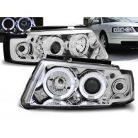 Volkswagen Passat B5 (97-00) фары передние линзовые хромированные, со светящимися ободками, комплект 2 шт.