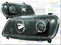 Toyota RAV4 (97-01) фары передние линзовые черные, со светящимися ободками, комплект 2 шт.