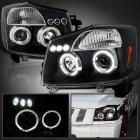 Nissan Titan (04-15), Armada (04-07) фары передние линзовые, со светящимися ободками и светодиодной подсветкой, комплект 2 шт.