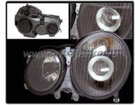 Mercedes E W210 (99-02) фары передние линзовые черные с белыми поворотниками, комплект 2 шт.