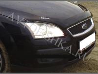 Дефлектор капота темный длинный с надписью Ford Focus 2005-2007