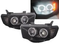 Mitsubishi L200 Triton (05-) фары передние линзовые внутри черные, со светящимися ободками, комплект 2 шт.