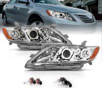 Toyota Camry XV40 дорестайл (2006-2009) фары передние линзовые хром со светящимися ободками