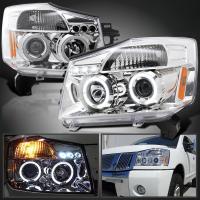 Nissan Titan (04-15), Armada (04-07) фары передние линзовые хромированные, с ангельскими глазками 