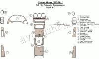 Декоративные накладки салона Nissan Altima 2007-2012 полный набор, Автоматическая коробка передач, авто A/C
