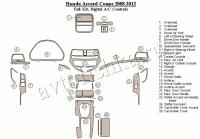 Декоративные накладки салона Honda Accord 2008-2012 полный набор, 2 двери (Coн.в.e), авто AC Control