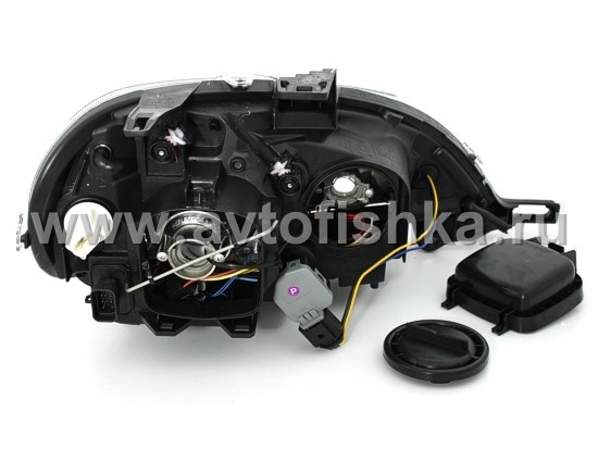 Mercedes ML W163 (98-05) фары передние линзовые хромированные, со светящимися ободками и с нижней светодиодной подсветкой, с мотором электрокорректора, комплект 2 шт.