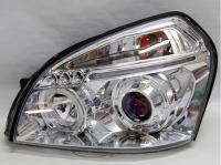 Hyundai Tucson (04-) фары передние хромированные, со светящимися ободками и светодиодным габаритными огнями, комплект 2 шт.