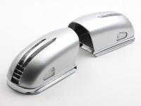 Mercedes W211, W203 (00-06) корпуса боковых зеркал серебристые, со светодиодными поворотниками и подсветкой Welcome, хромированная рамка, дизайн SL-class, комплект 2 шт.