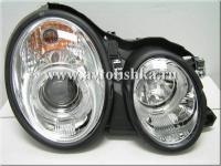 Mercedes CLK W208 (98-02) фары передние линзованные хромированные, со светящимися ободками, комплект 2 шт.