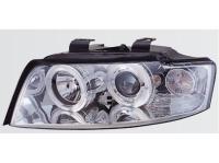 Audi A4 (01-04) фары передние линзовые хромированные, со светящимися ободками, со светодиоднами поворотниками, комплект 2 шт.