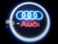 Лазерная подсветка Welcome со светящимся логотипом Audi в черном металлическом корпусе, комплект 2 шт.