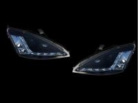 Ford Focus 1 (01-04) Europe+USA фары передние линзовые черные, со светодиодной подсветкой, комплект 2 шт.