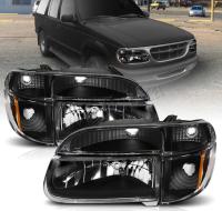 Ford Explorer (95-01) передние черные хрустальные фары с указателями поворота, комплект 2 шт.
