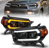 Toyota 4Runner (2010-2013) передние фары чёрные светодиодные динамические и ДХО