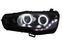 Mitsubishi Lancer (07-) фары линзовые передние черные, со светящимся ободком, в комплекте 2 шт.