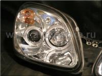 Mercedes SLK R170 (98-04) фары передние линзовые хромированные, со светящимися ободками, комплект 2 шт.
