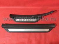 Toyota Camry V40 (06-) накладки порогов дверных проемов, пластиковые со вставкой из нержавеющей стали с подсветкой "Camry", черные, комплект 4 шт.