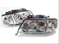 Audi A6 Allroad (01-05) передние линзовые фары хромированные, со светящимися ободками, под ксенон и корректор, комплект 2 шт.