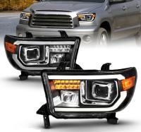 Toyota Tundra / Sequoia (2007-2013 / 2008-2017) передние фары чёрные с полным LED DRL
