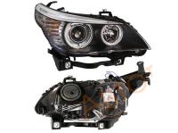 BMW E60 (02-04) фары передние линзовые черные, со светящимися ободками, под ксенон D2S