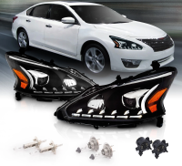 Nissan Teana (13-) фары передние линзовые черные, с подсветкой DRL, комплект 2 шт.