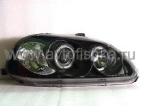 Honda Civic (96-98) фары передние линзовые черные, со светящимися ободками, комплект 2 шт.