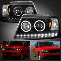 Ford Explorer (02-05) фары передние черные с ангельскими глазками и ДХО