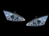 Ford Focus 1 (98-04) Europe+USA фары передние линзовые хромированные, со светодиодной подсветкой, комплект 2 шт.