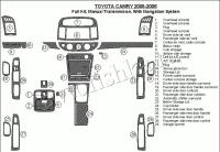 Декоративные накладки салона Toyota Camry 2005-2006 полный набор, Механическая коробка передач, с навигацией система, без OEM