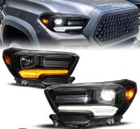 Toyota Tacoma (2016-2023) передние фары чёрные полностью светодиодные с динамическими поворотниками