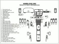 Декоративные накладки салона Honda Civic 2002-2002 ручной, 2 or 4 двери, без перчаточный ящик, 34 элементов.