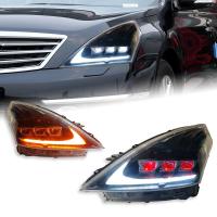 Nissan Teana (08-14) фары передние линзовые черные, с подсветкой DRL, стиль Лексус