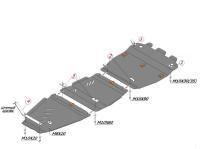 Suzuki Grand Vitara (05–/08–/13–) К-т защиты днища, V-все, из 3-х частей (штамповка) (Сталь 1,8 мм)