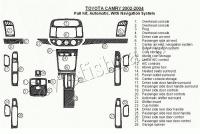 Декоративные накладки салона Toyota Camry 2002-2004 полный набор, Автоматическая коробка передач, с навигацией система, без OEM