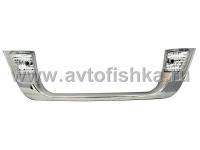 Toyota Land Cruiser 200 (08-) хромированная накладка на заднюю дверь - рамка с фонарями подсветки номерного знака