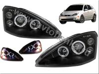 Ford Focus 1 (98-04) Europe+USA фары передние линзовые черные, со светящимися ободками, комплект 2 шт.