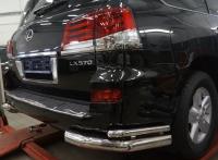 Lexus LX (13–) Защита заднего бампера уголки d 76/42 мм, нерж.