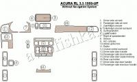 Декоративные накладки салона Acura RL 3.5 1999-2004 без навигации система, Соответствие OEM, 18 элементов.